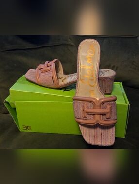 Sam Edelman Waylon Pink Stripe Block Heel Slides Size 8